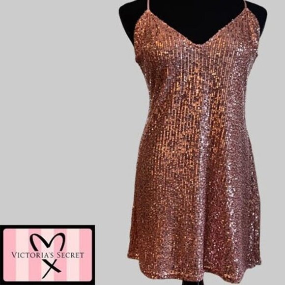 Victoria's Secret Pink Sequin 🌹  Sexy Cocktail Slip Mini Dress Size M - Picture 2 of 8